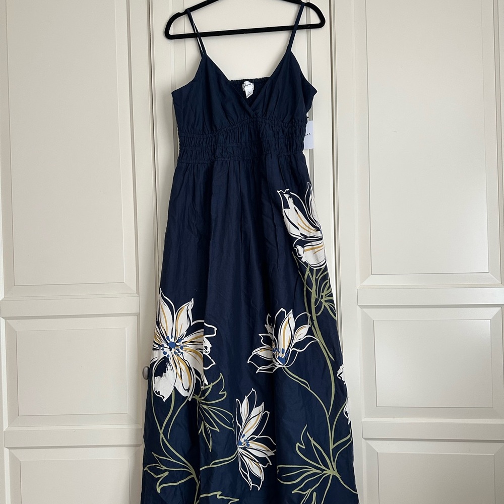 Navy Dress with White Floral Design Size L